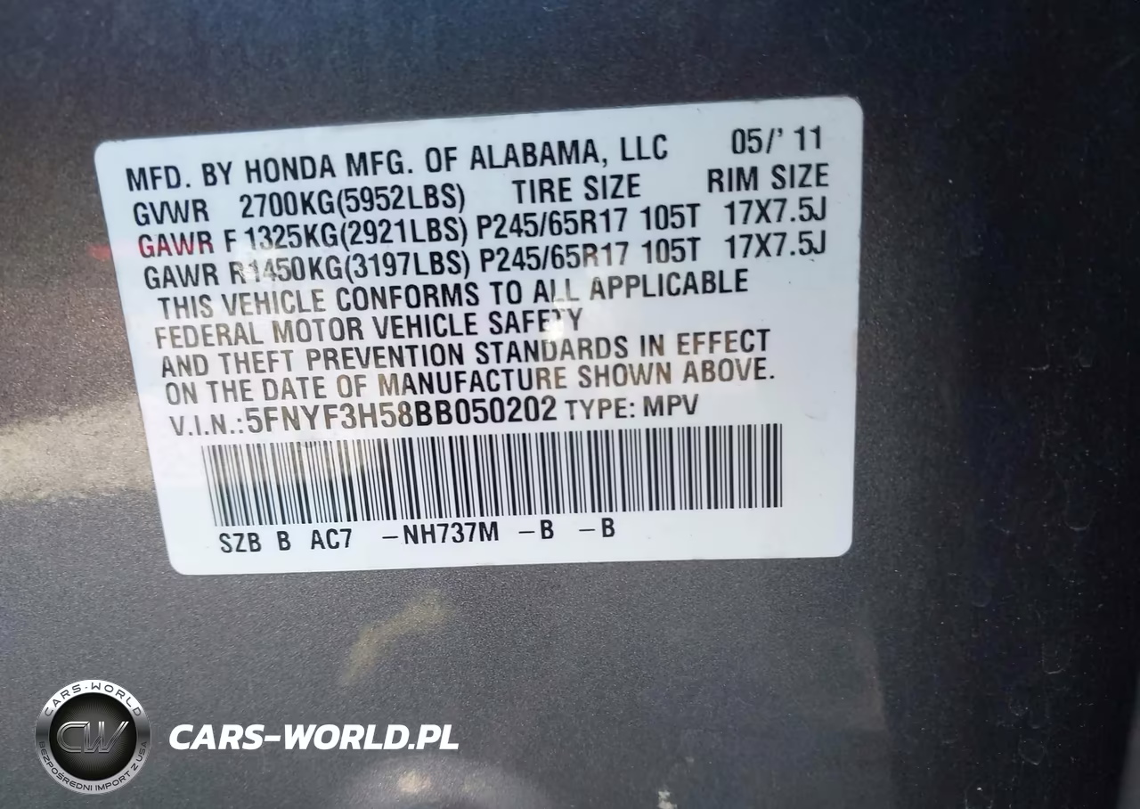2011 Honda Pilot Ex-L VIN:5FNYF3H58BB050202 - 9