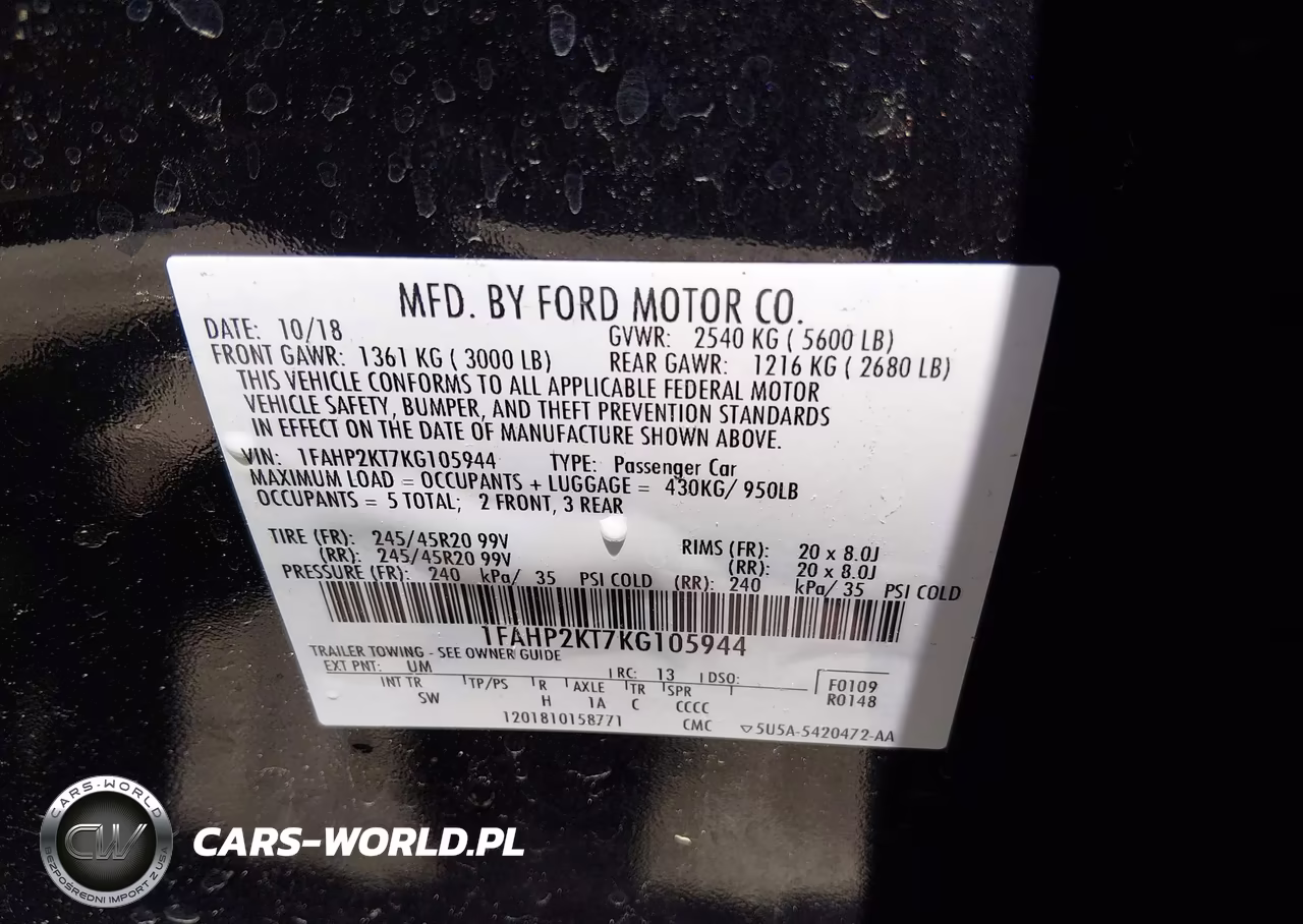 2019 Ford Taurus Sho VIN:1FAHP2KT7KG105944 - 9