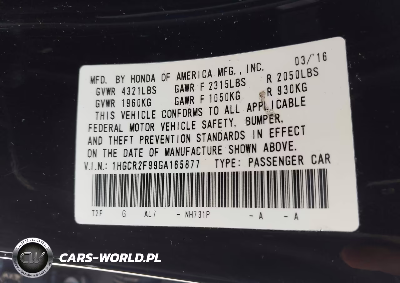 2016 Honda Accord Ex-L VIN:1HGCR2F99GA165877 - 9