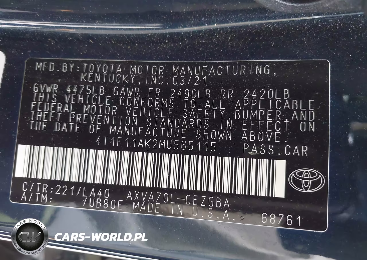 2021 Toyota Camry Xle VIN:4T1F11AK2MU565115 - 9