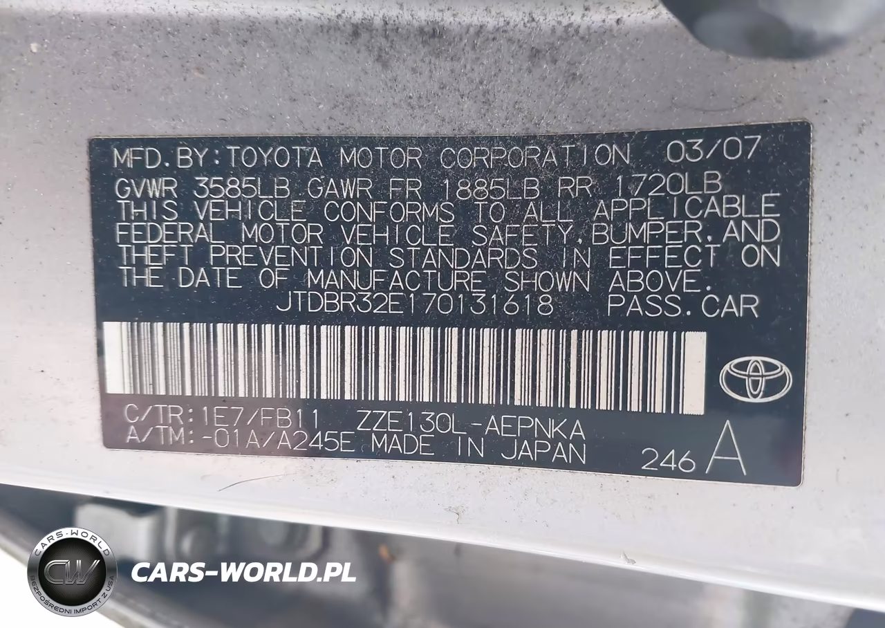 2007 Toyota Corolla Le VIN:JTDBR32E170131618 - 9
