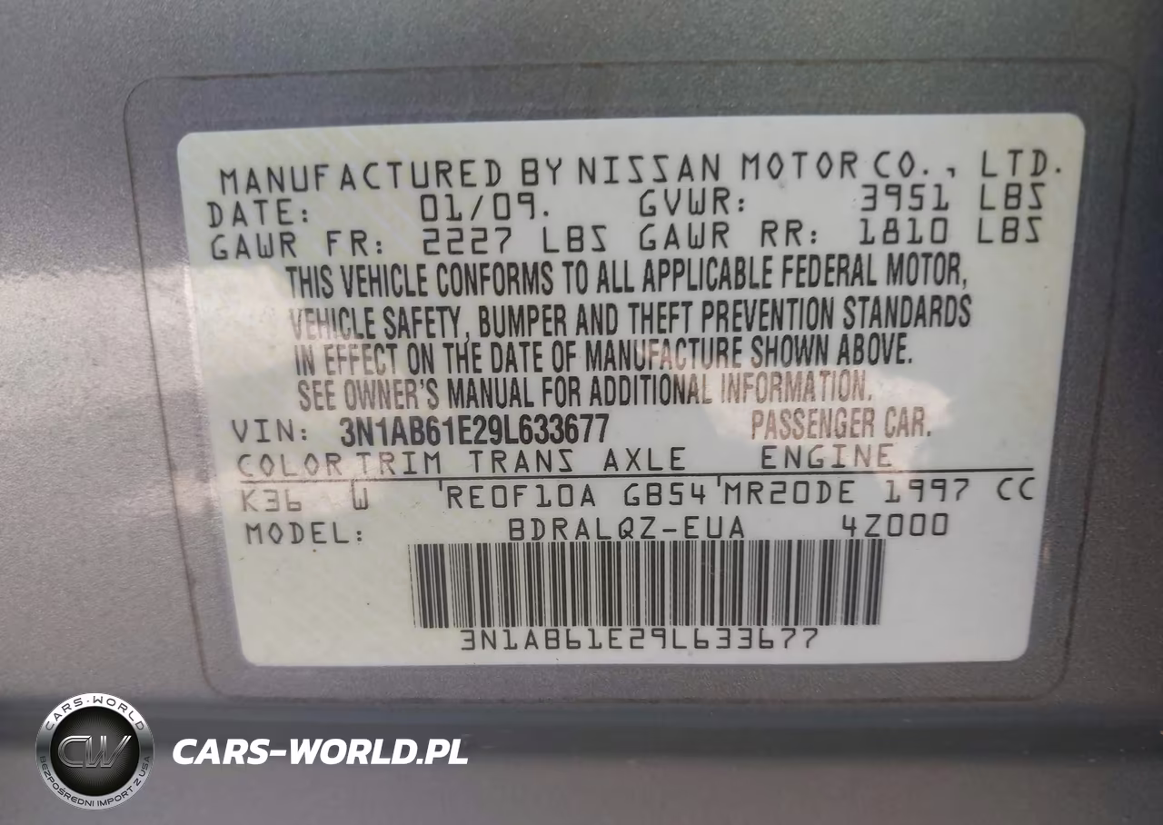 2009 Nissan Sentra 2.0 VIN:3N1AB61E29L633677 - 9