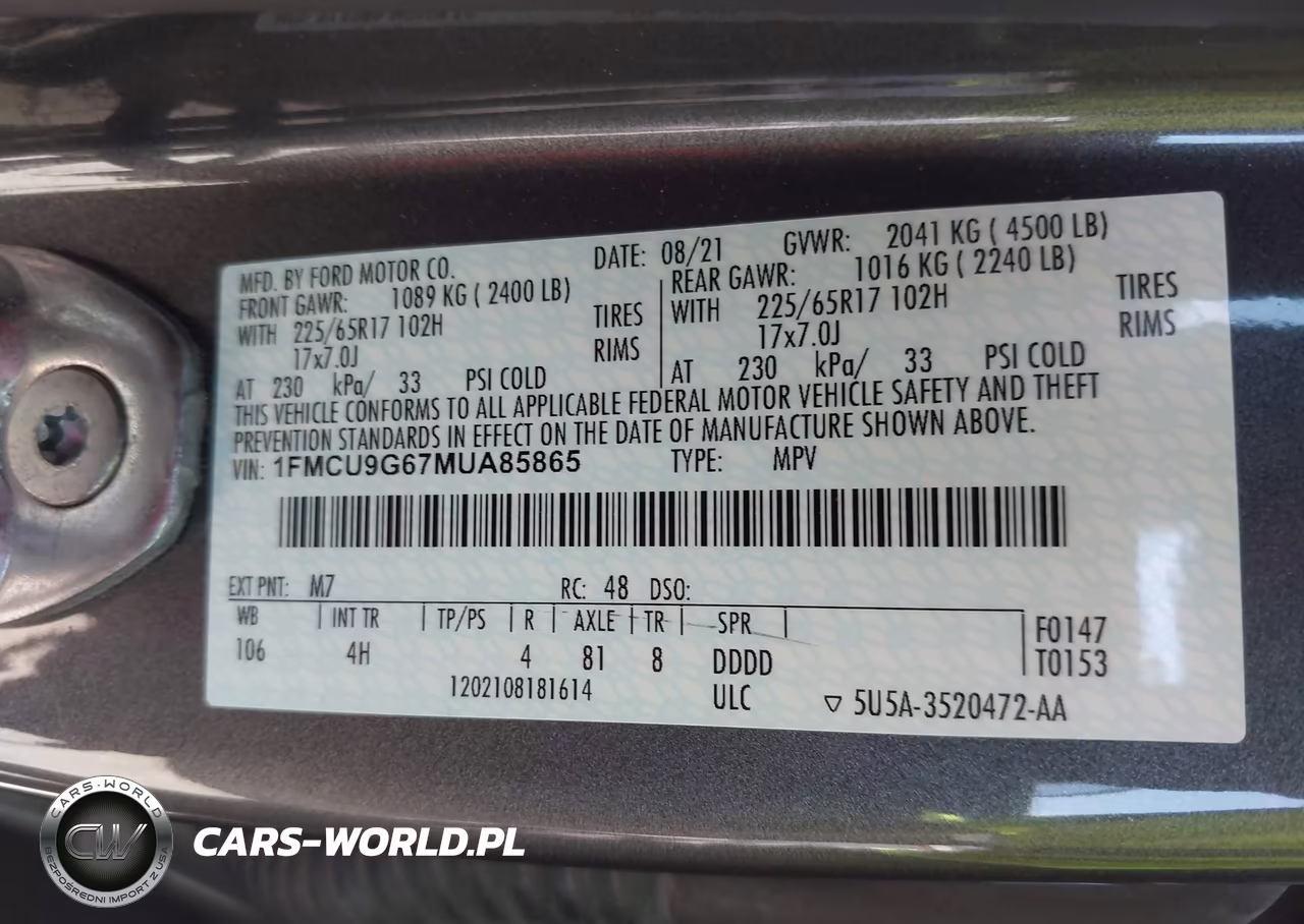 2021 Ford Escape Se VIN:1FMCU9G67MUA85865 - 9