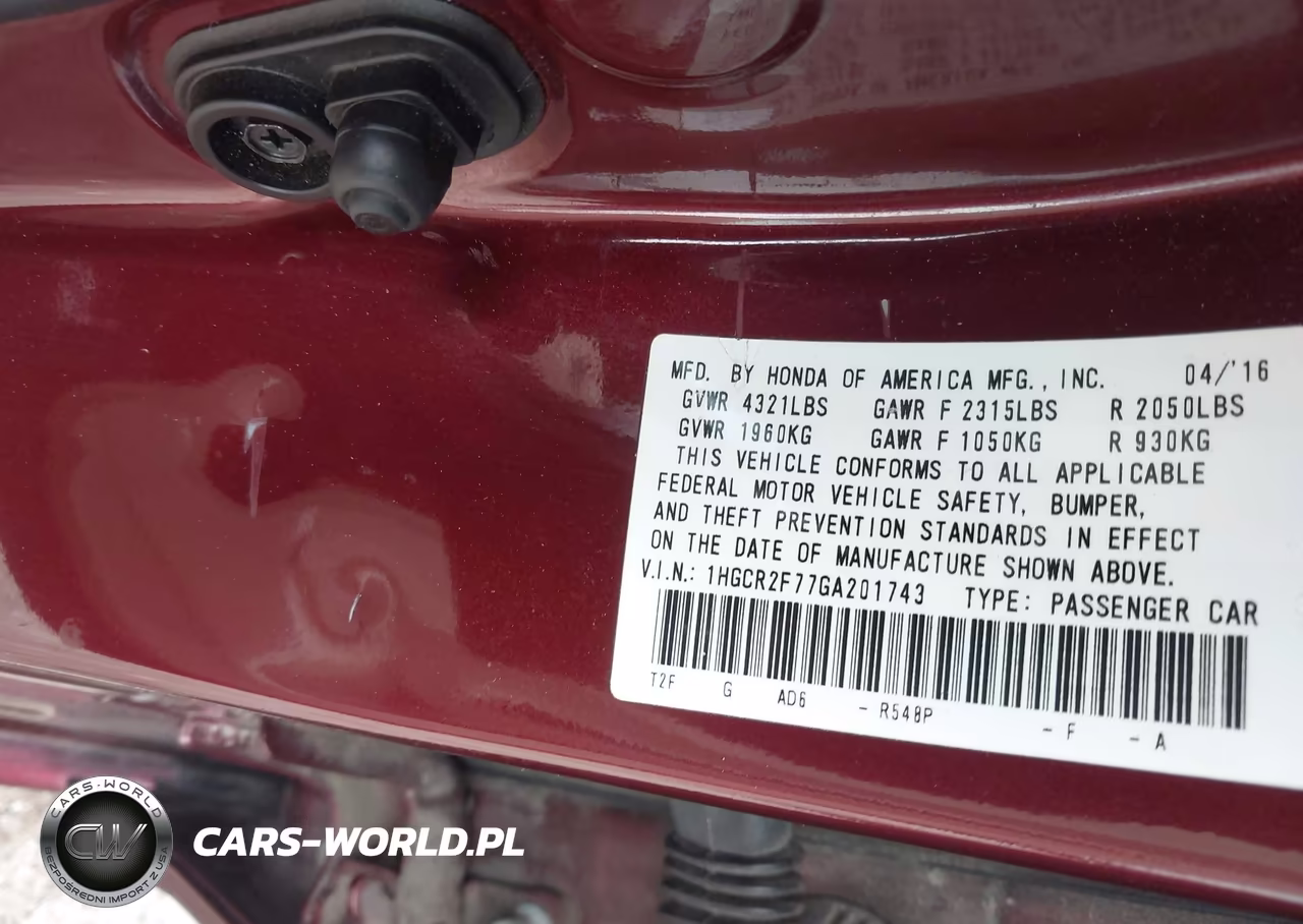 2016 Honda Accord Ex VIN:1HGCR2F77GA201743 - 9