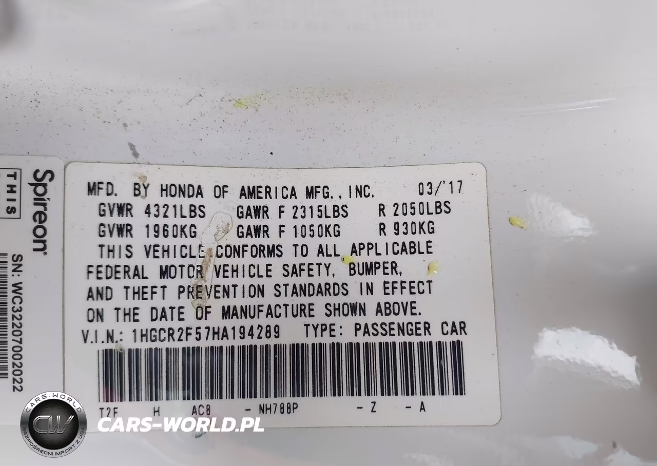 2017 Honda Accord Sport VIN:1HGCR2F57HA194289 - 9