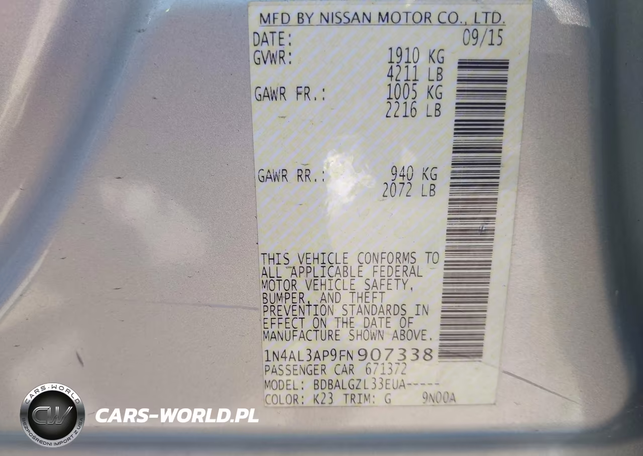 2015 Nissan Altima 2.5 S VIN:1N4AL3AP9FN907338 - 9