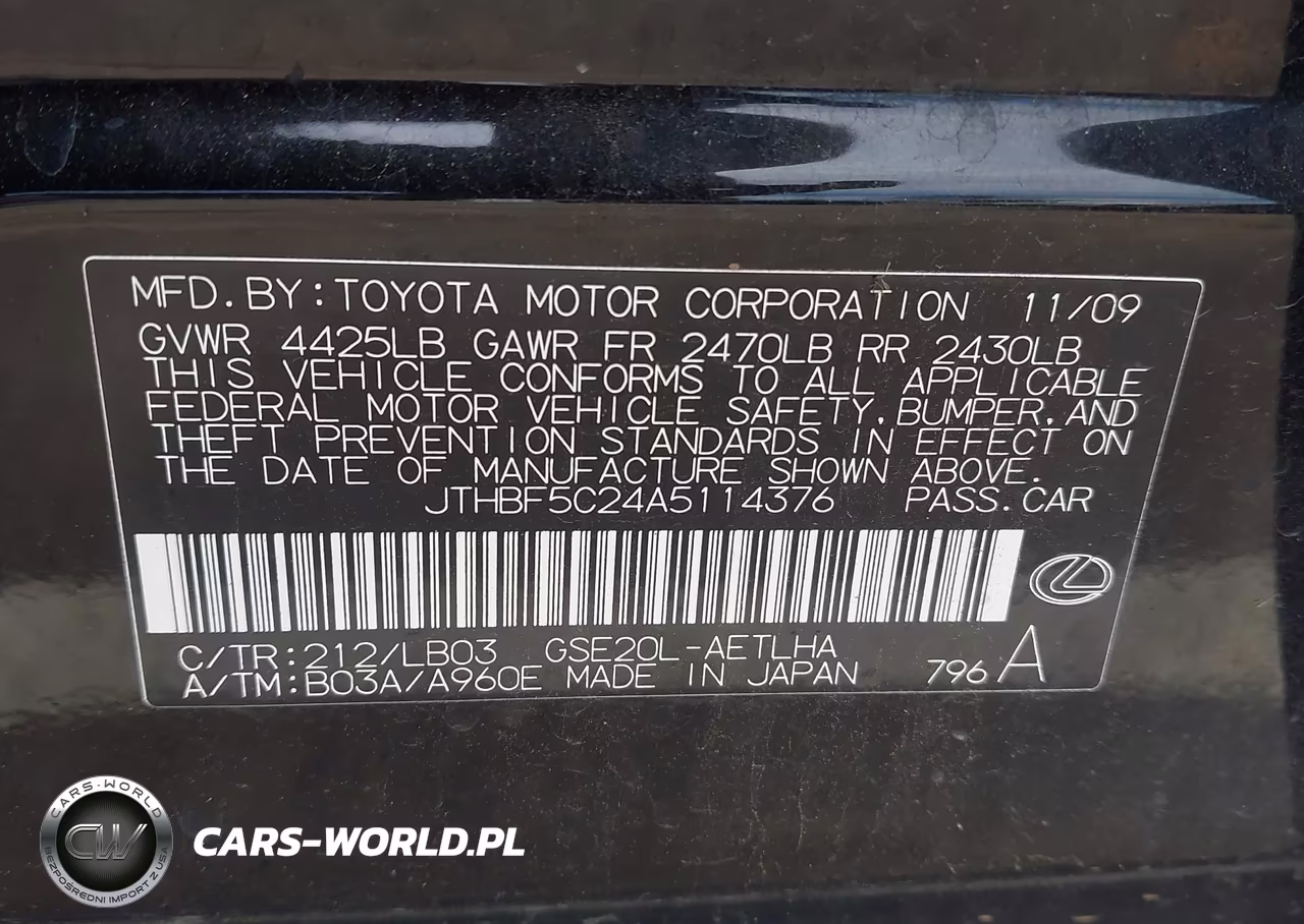 2010 Lexus Is 250 VIN:JTHBF5C24A5114376 - 9