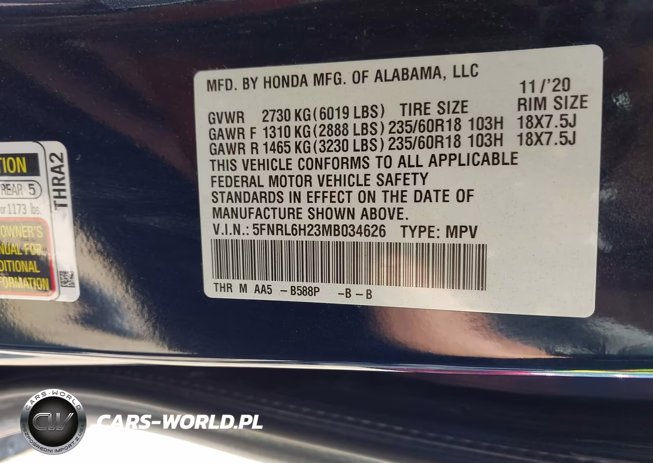 2021 Honda Odyssey Lx VIN:5FNRL6H23MB034626 - 9