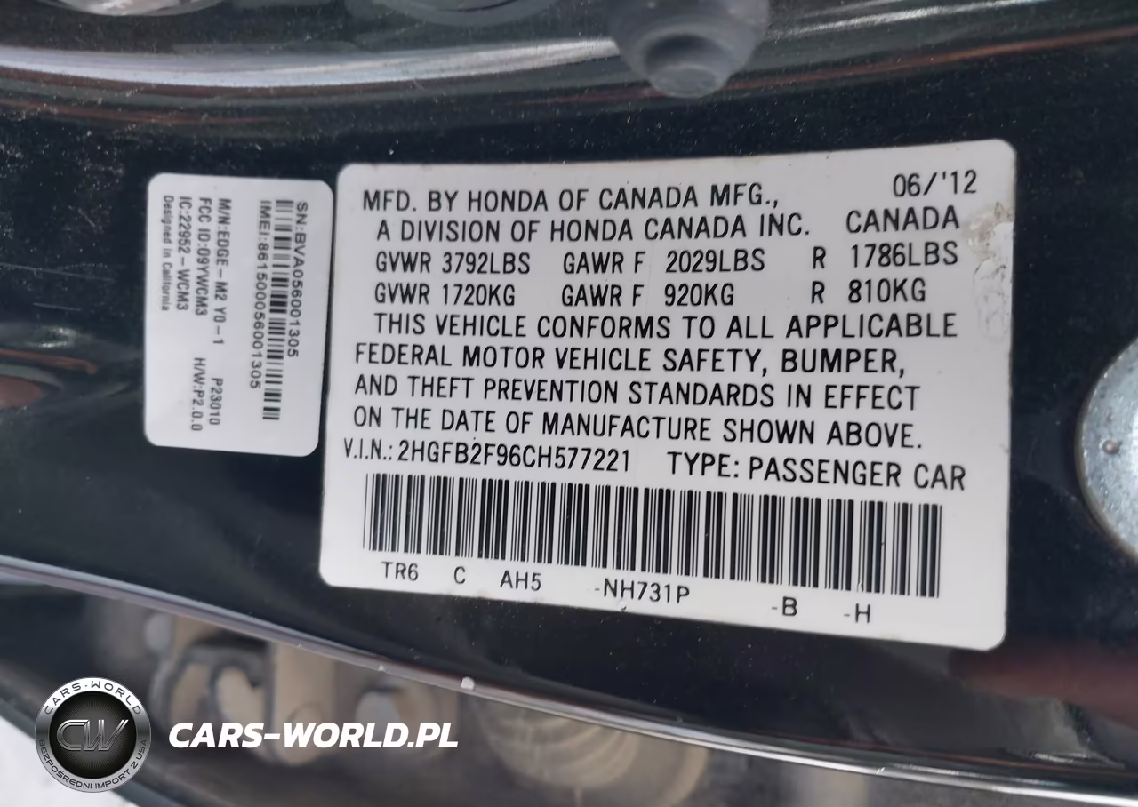 2012 Honda Civic Ex-L VIN:2HGFB2F96CH577221 - 9