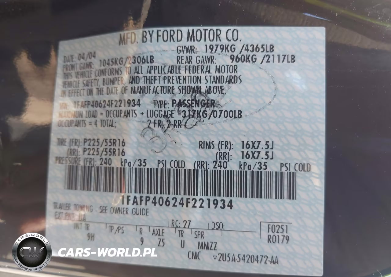 2004 Ford Mustang VIN:1FAFP40624F221934 - 9