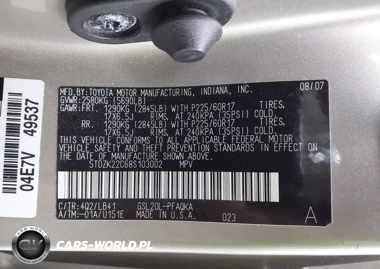 2008 Toyota Sienna Limited VIN:5TDZK22C68S103002 - 9