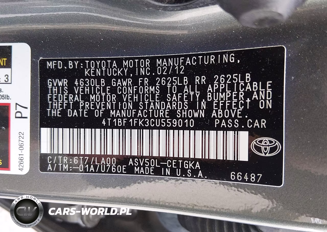 2012 Toyota Camry Xle VIN:4T1BF1FK3CU559010 - 9
