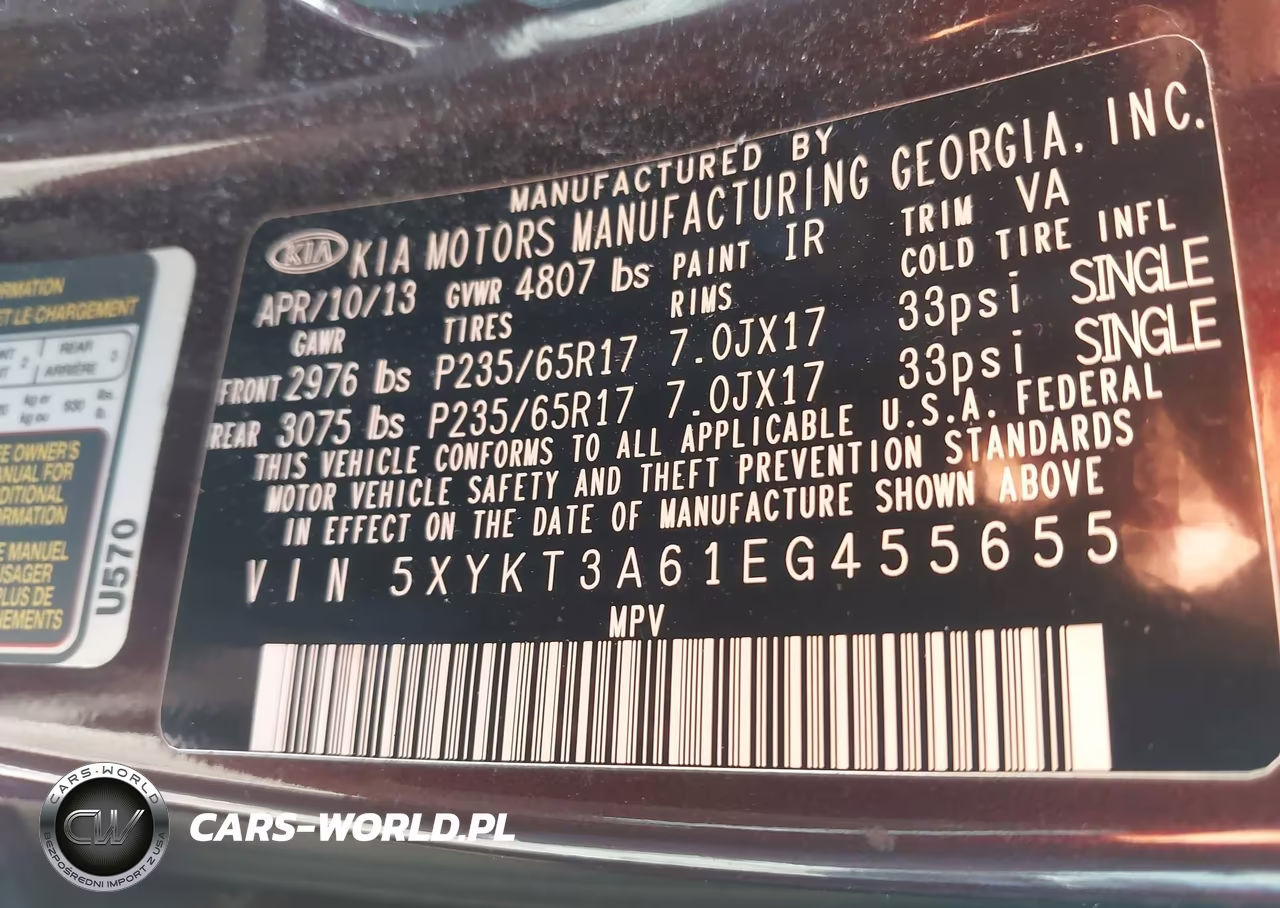 2014 Kia Sorento Lx VIN:5XYKT3A61EG455655 - 9