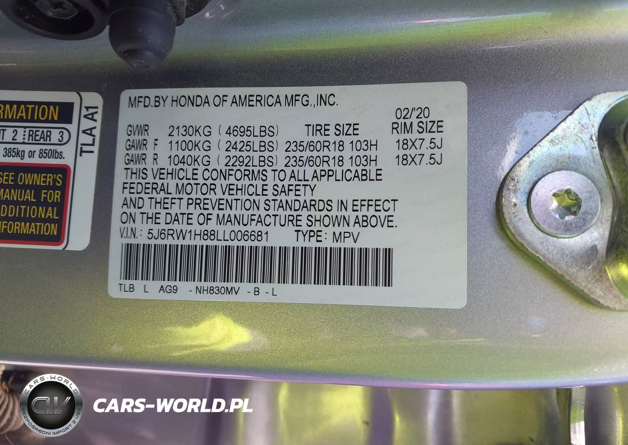 2020 Honda Cr-V 2Wd Ex-L VIN:5J6RW1H88LL006681 - 9