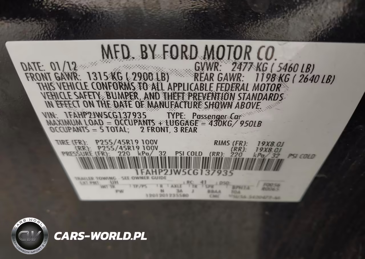 2012 Ford Taurus Limited VIN:1FAHP2JW5CG137935 - 9