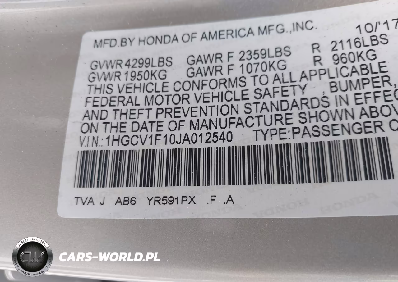 2018 Honda Accord Lx VIN:1HGCV1F10JA012540 - 9