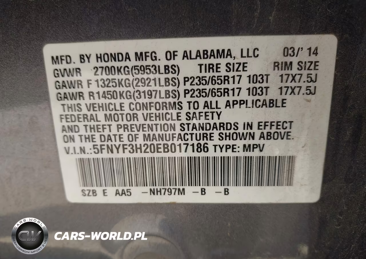 2014 Honda Pilot Lx VIN:5FNYF3H20EB017186 - 9
