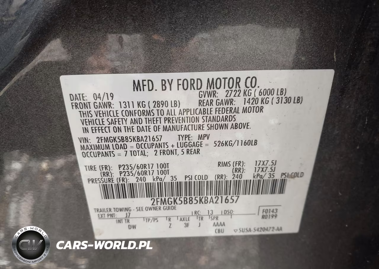 2019 Ford Flex Se VIN:2FMGK5B85KBA21657 - 9