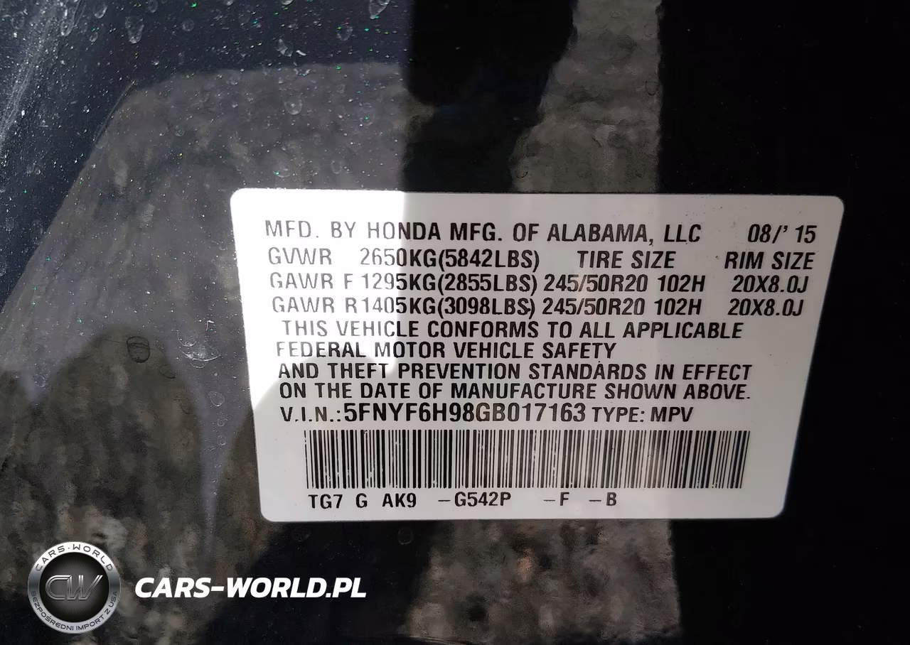 2016 Honda Pilot Touring VIN:5FNYF6H98GB017163 - 9