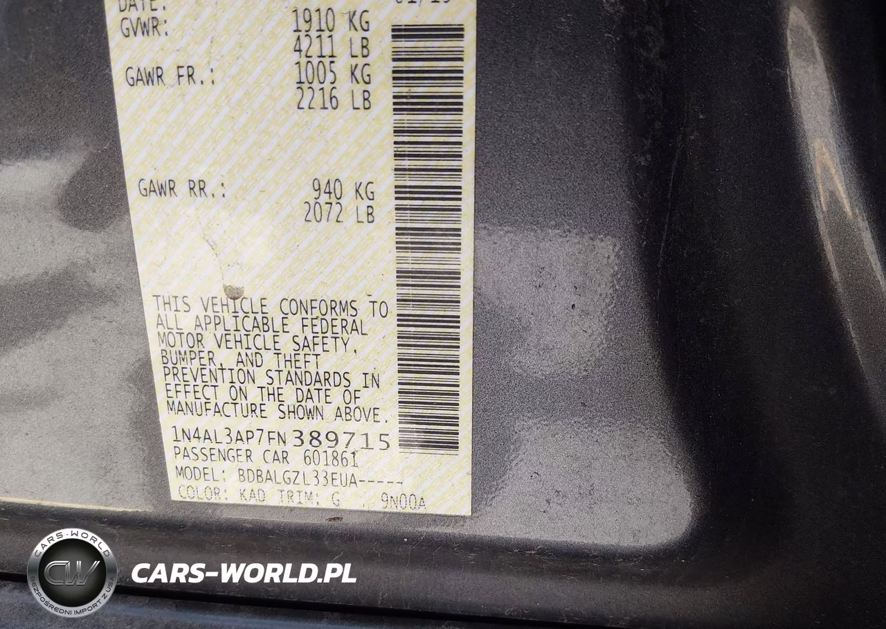 2015 Nissan Altima 2.5-2.5 S-2.5 Sl-2.5 Sv VIN:1N4AL3AP7FN389715 - 9