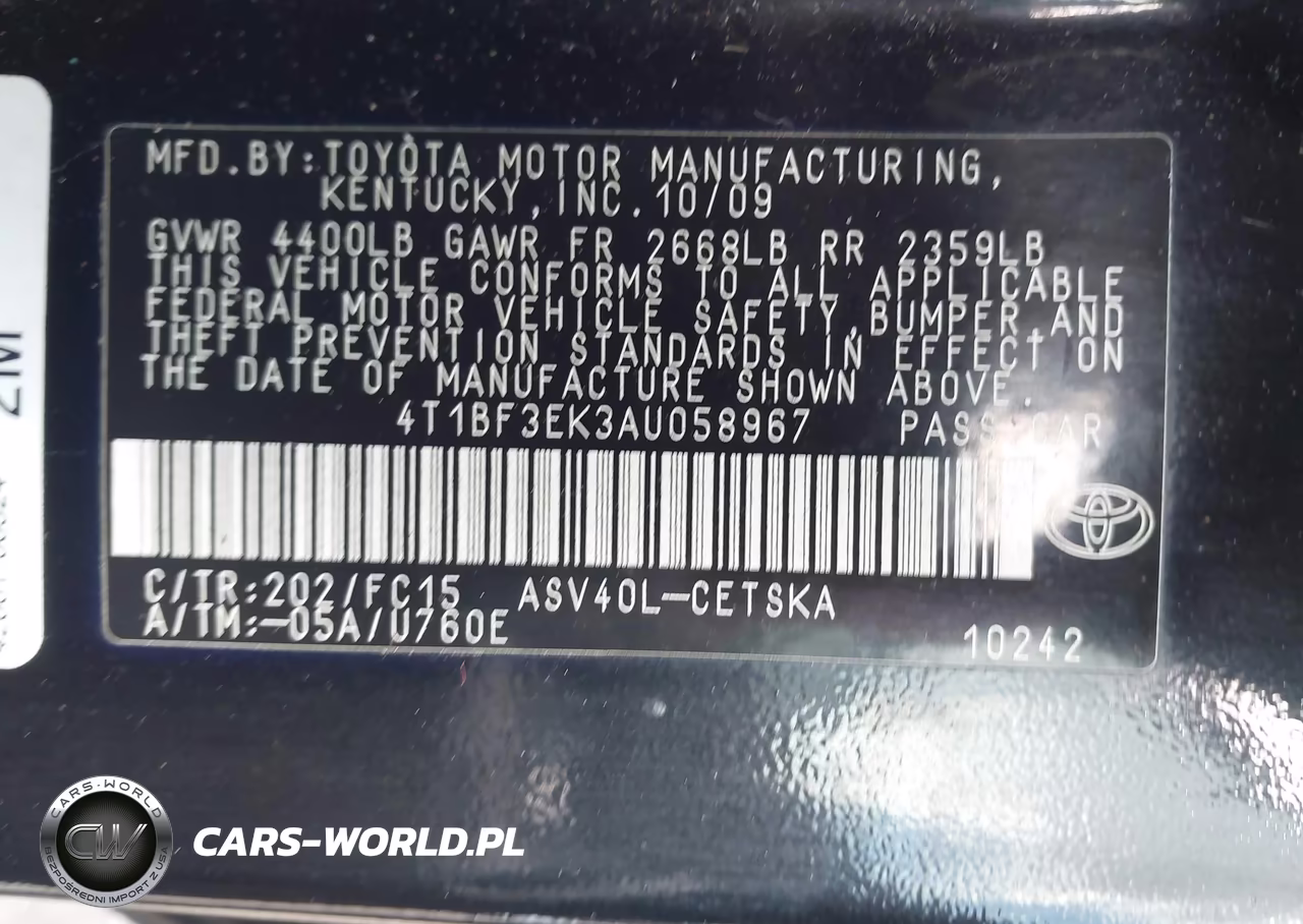 2010 Toyota Camry Se VIN:4T1BF3EK3AU058967 - 9