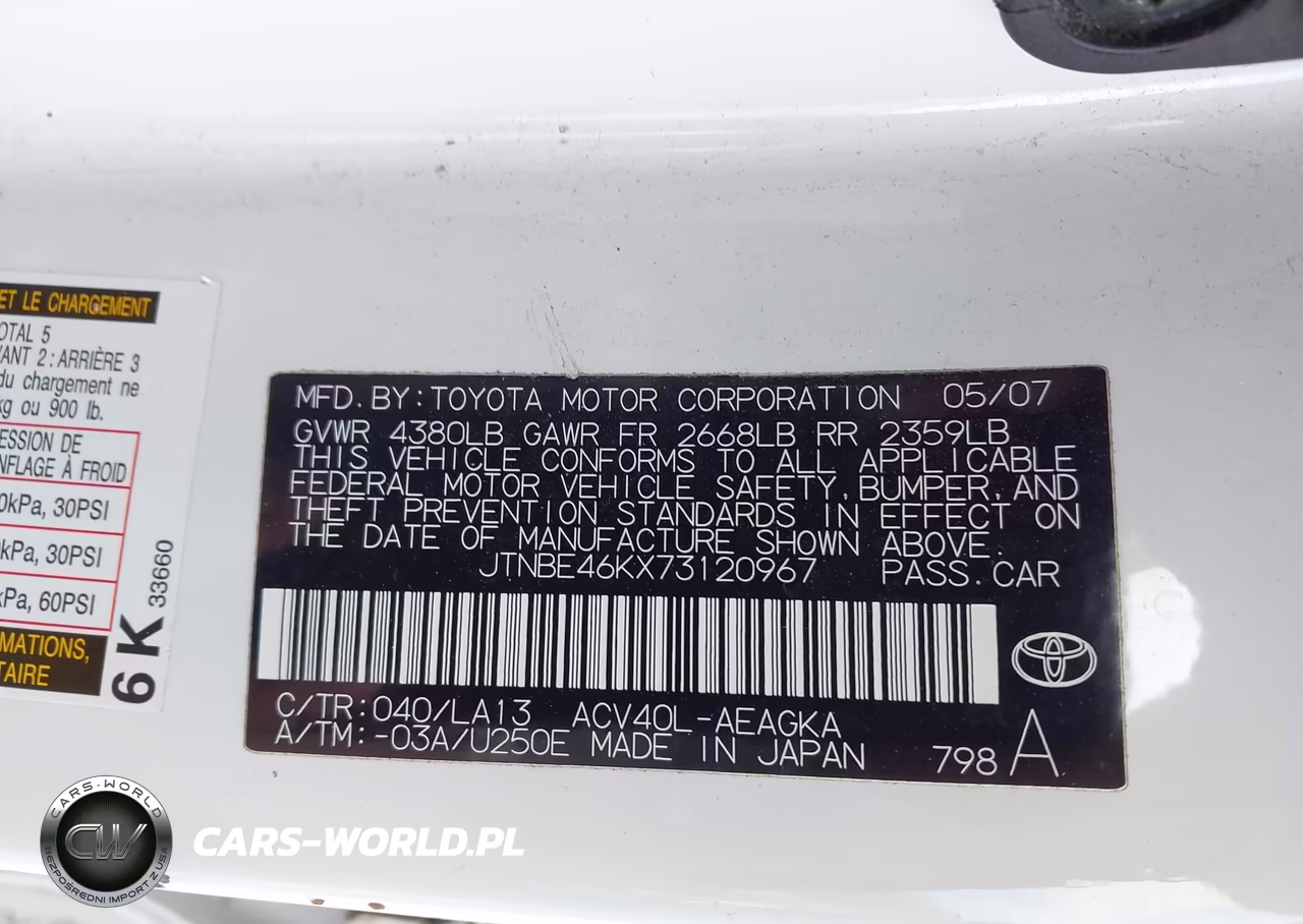 2007 Toyota Camry Xle VIN:JTNBE46KX73120967 - 9