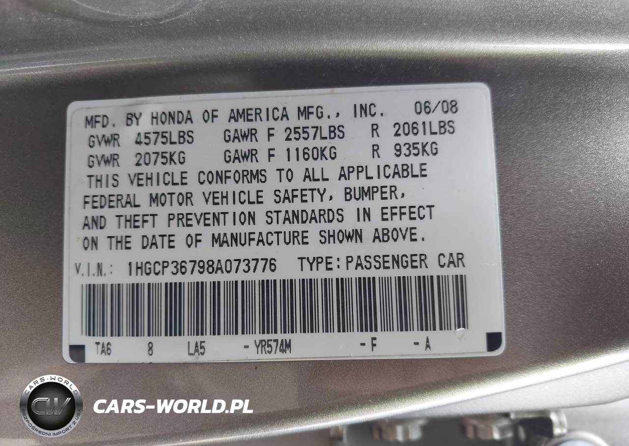 2008 Honda Accord 3.5 Ex VIN:1HGCP36798A073776 - 9