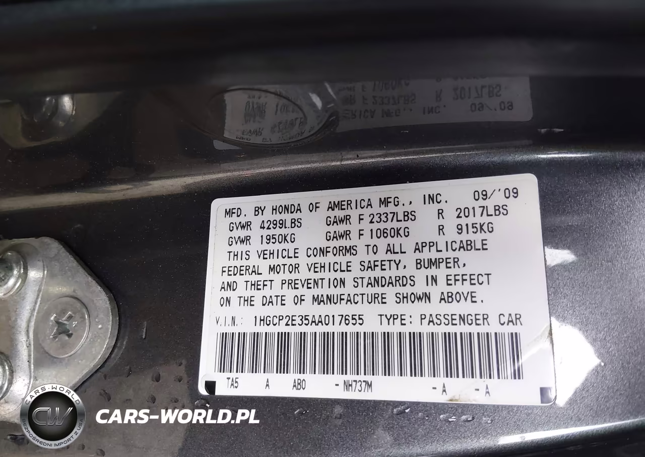 2010 Honda Accord 2.4 Lx VIN:1HGCP2E35AA017655 - 9