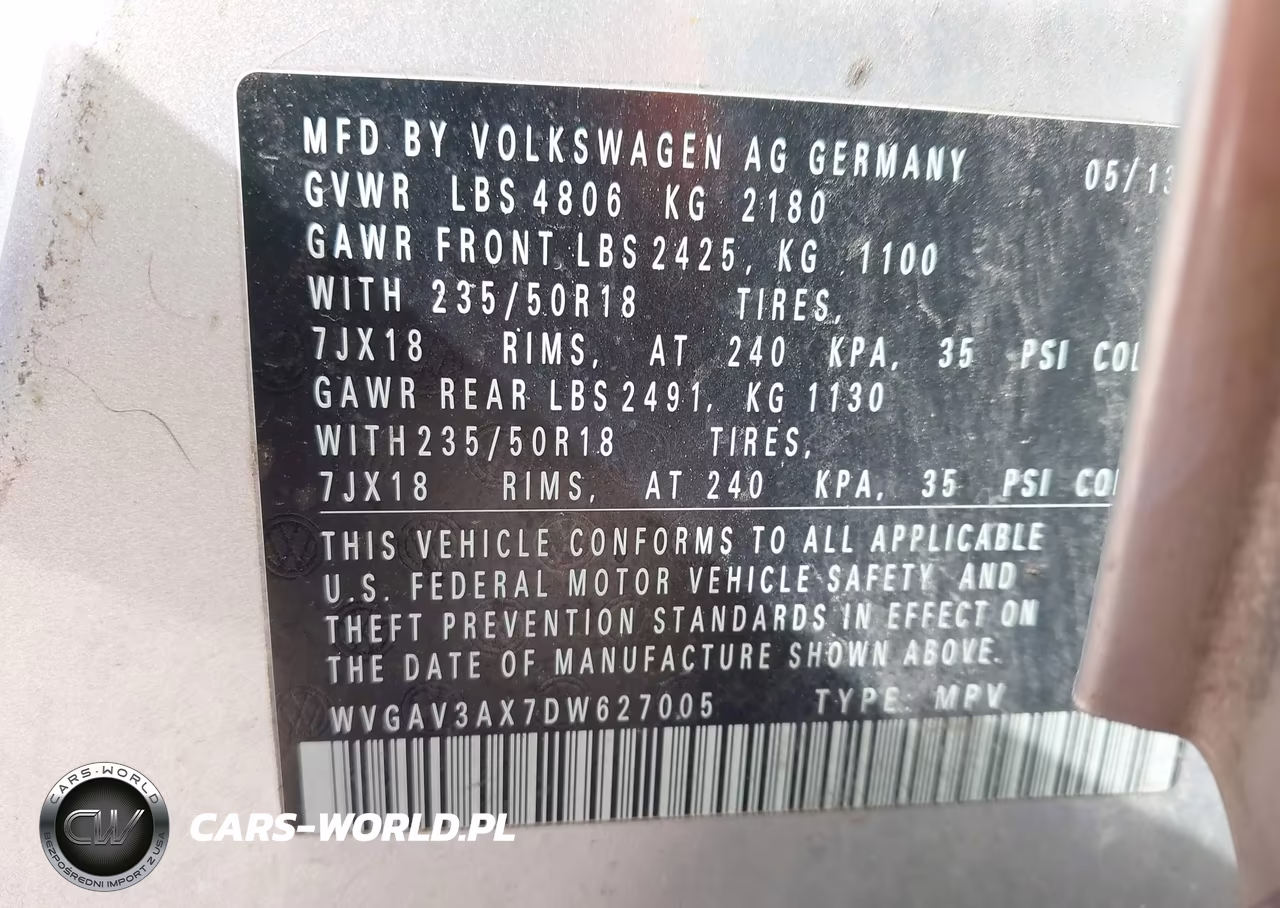 2013 Volkswagen Tiguan Se VIN:WVGAV3AX7DW627005 - 9
