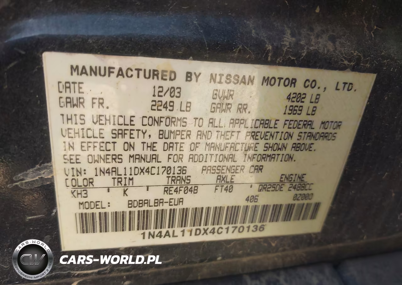 2004 Nissan Altima 2.5 S VIN:1N4AL11DX4C170136 - 9