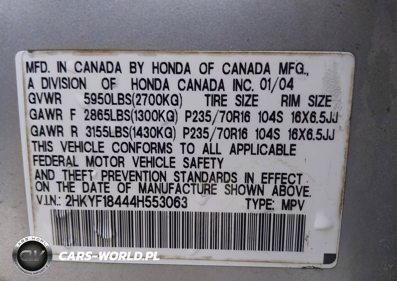 2004 Honda Pilot Ex VIN:2HKYF18444H553063 - 9