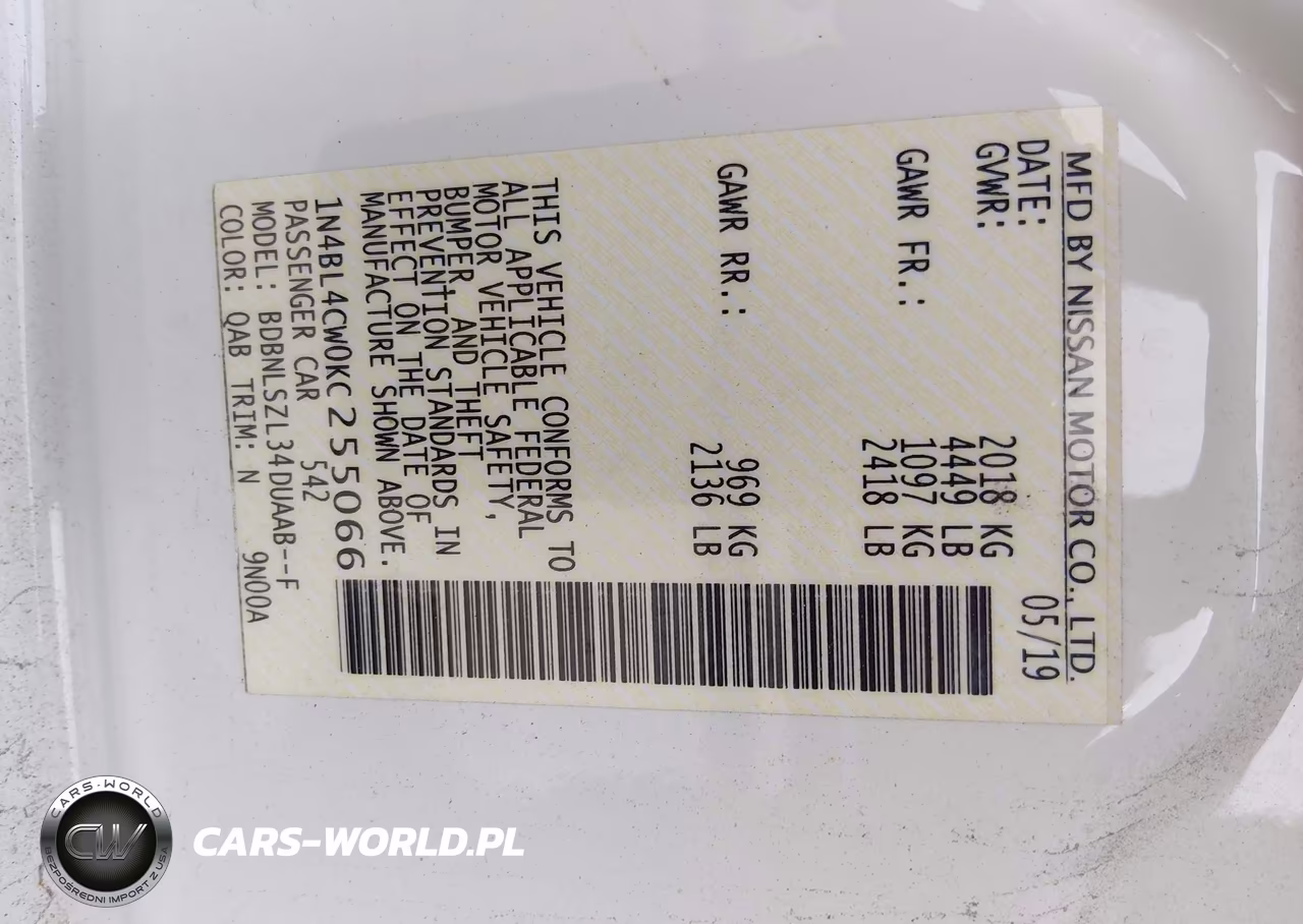 2019 Nissan Altima 2.5 Sr VIN:1N4BL4CW0KC255066 - 9