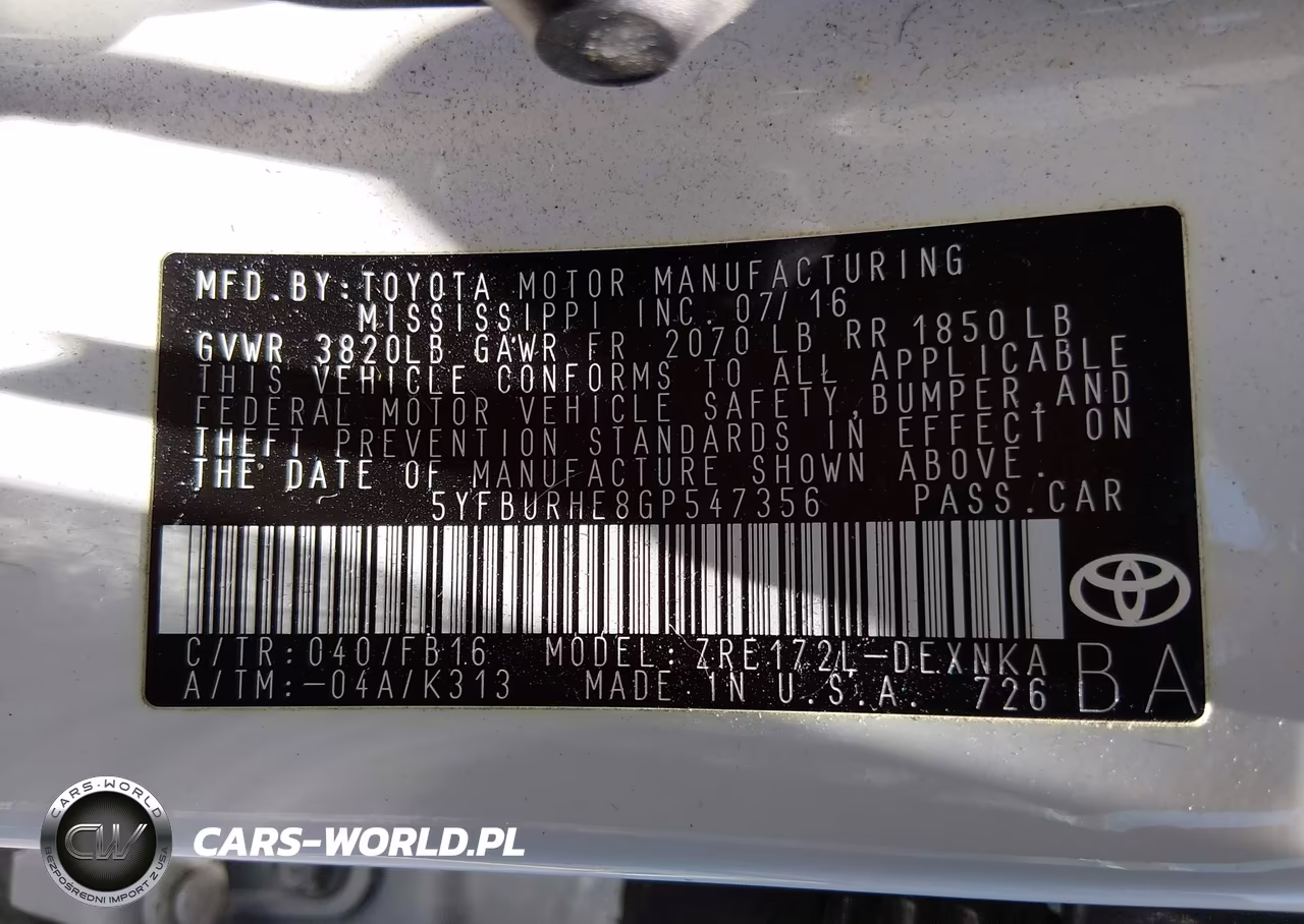 2016 Toyota Corolla Le VIN:5YFBURHE8GP547356 - 9