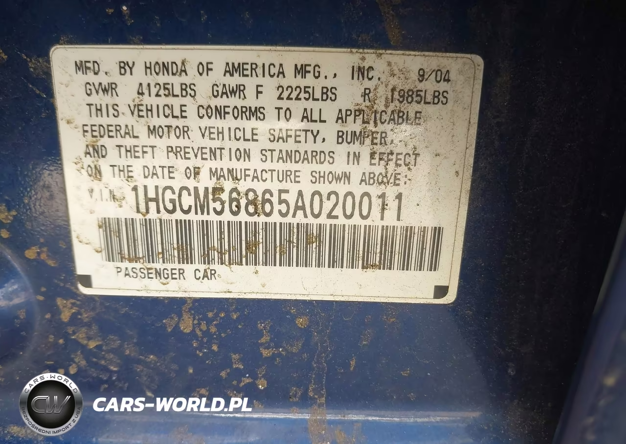 2005 Honda Accord 2.4 Ex VIN:1HGCM56865A020011 - 9