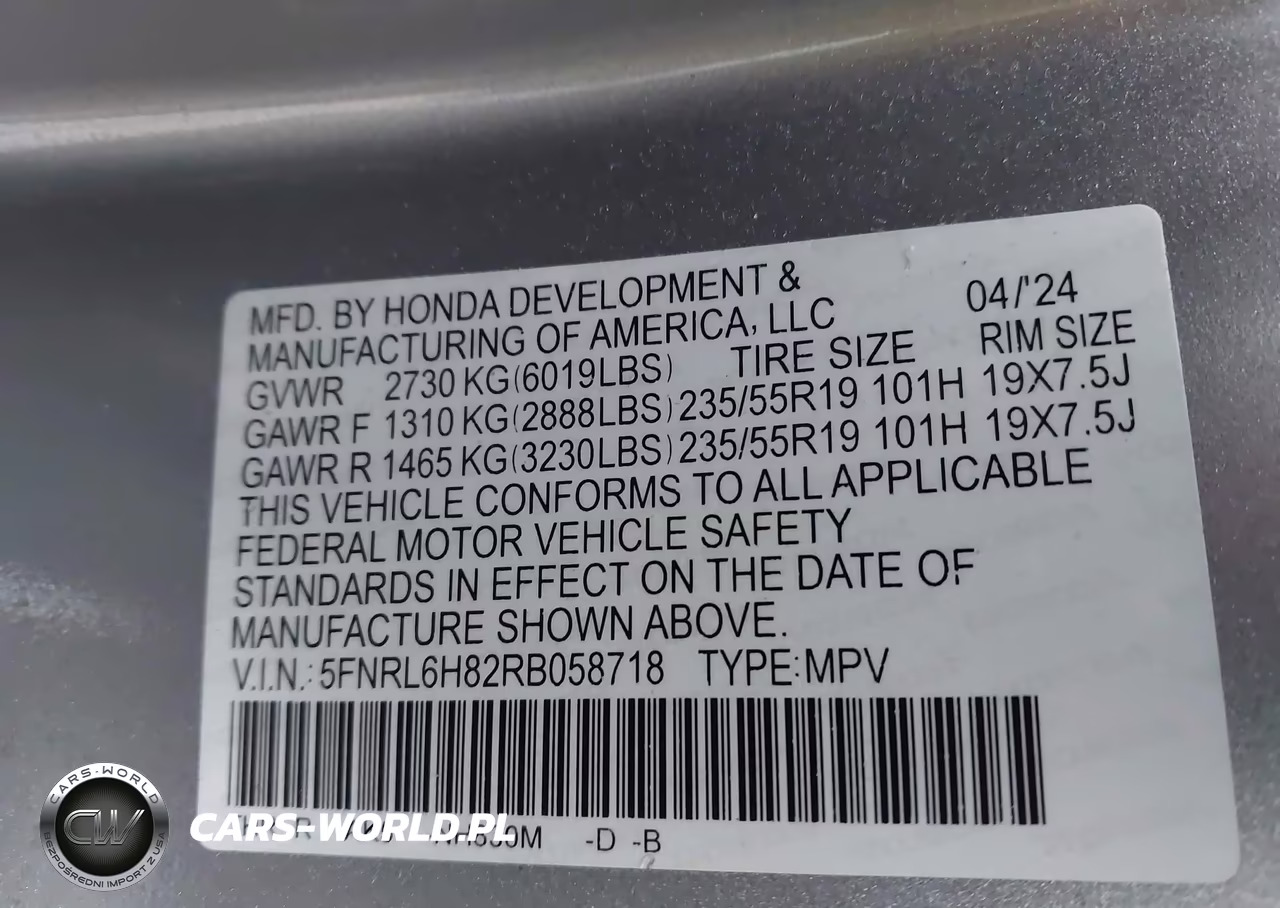 2024 Honda Odyssey Touring VIN:5FNRL6H82RB058718 - 9