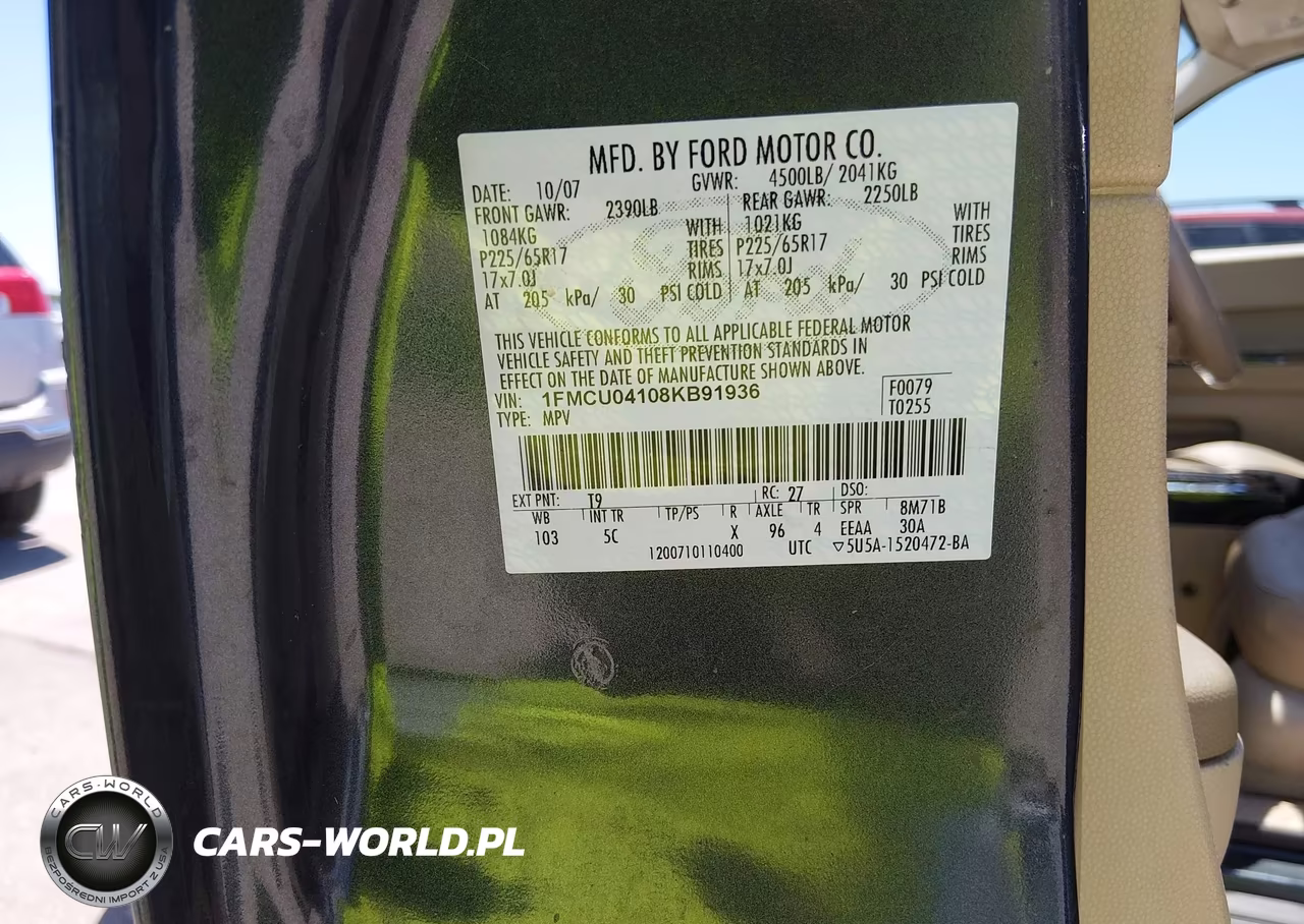 2008 Ford Escape Limited VIN:1FMCU04108KB91936 - 9