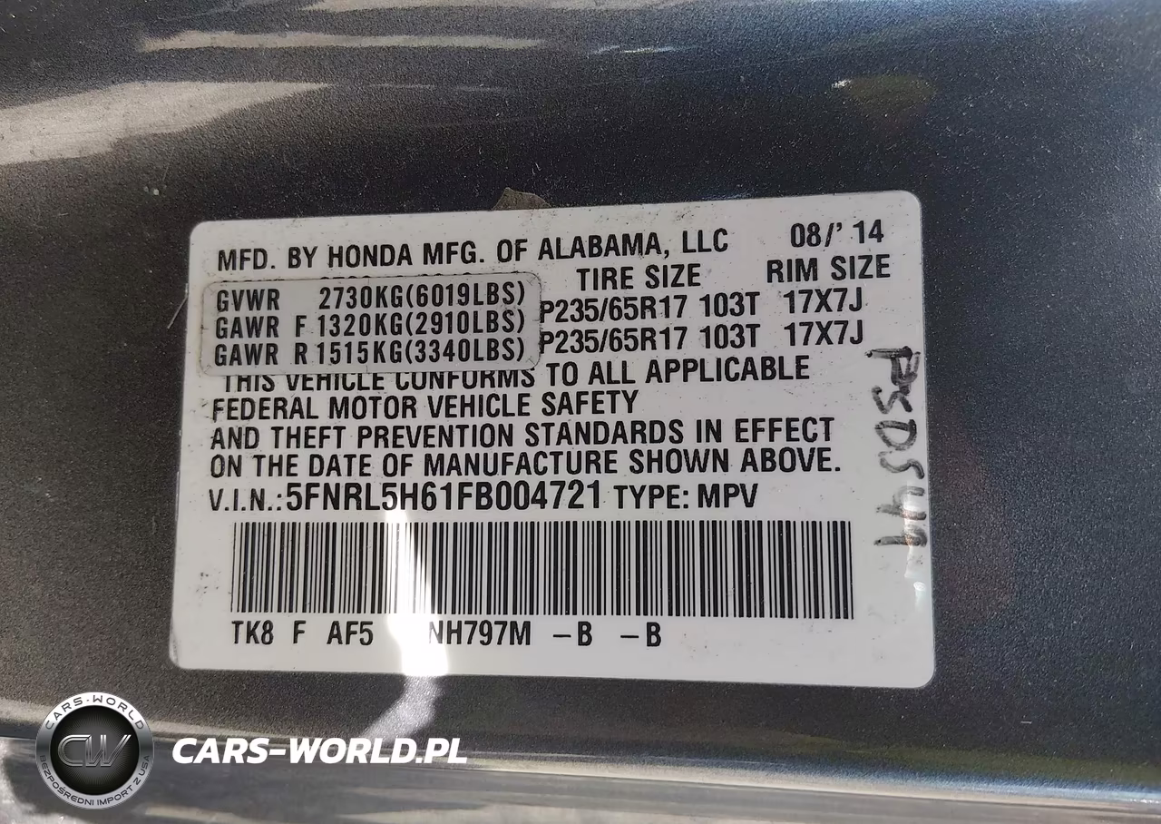 2015 Honda Odyssey Ex-L VIN:5FNRL5H61FB004721 - 9