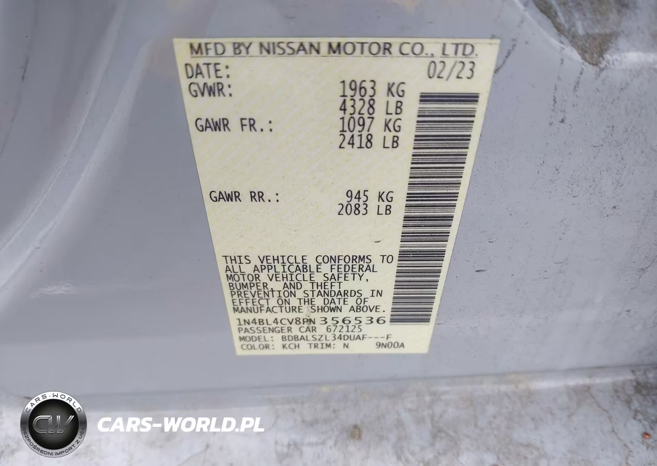 2023 Nissan Altima Sr Fwd VIN:1N4BL4CV8PN356536 - 9