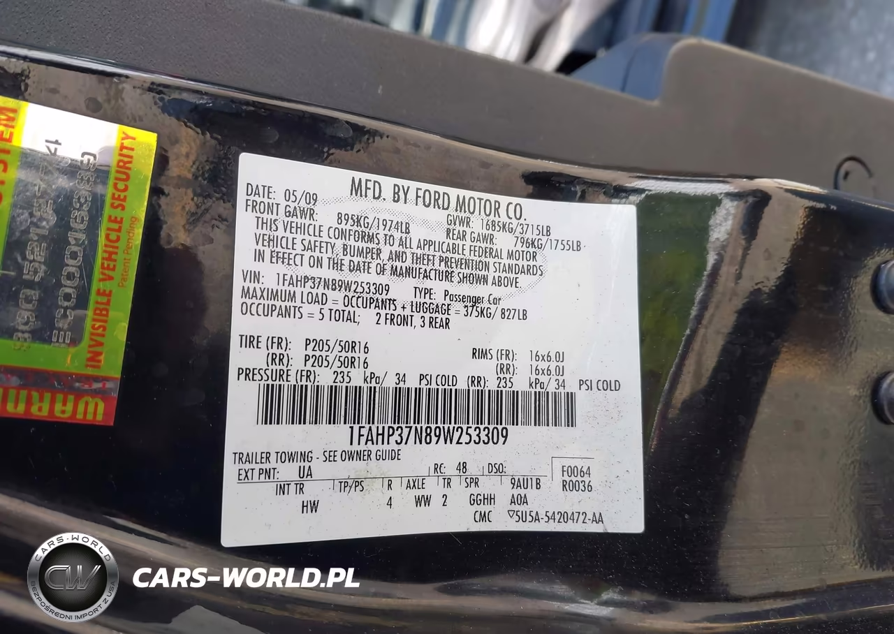 2009 Ford Focus Sel VIN:1FAHP37N89W253309 - 9