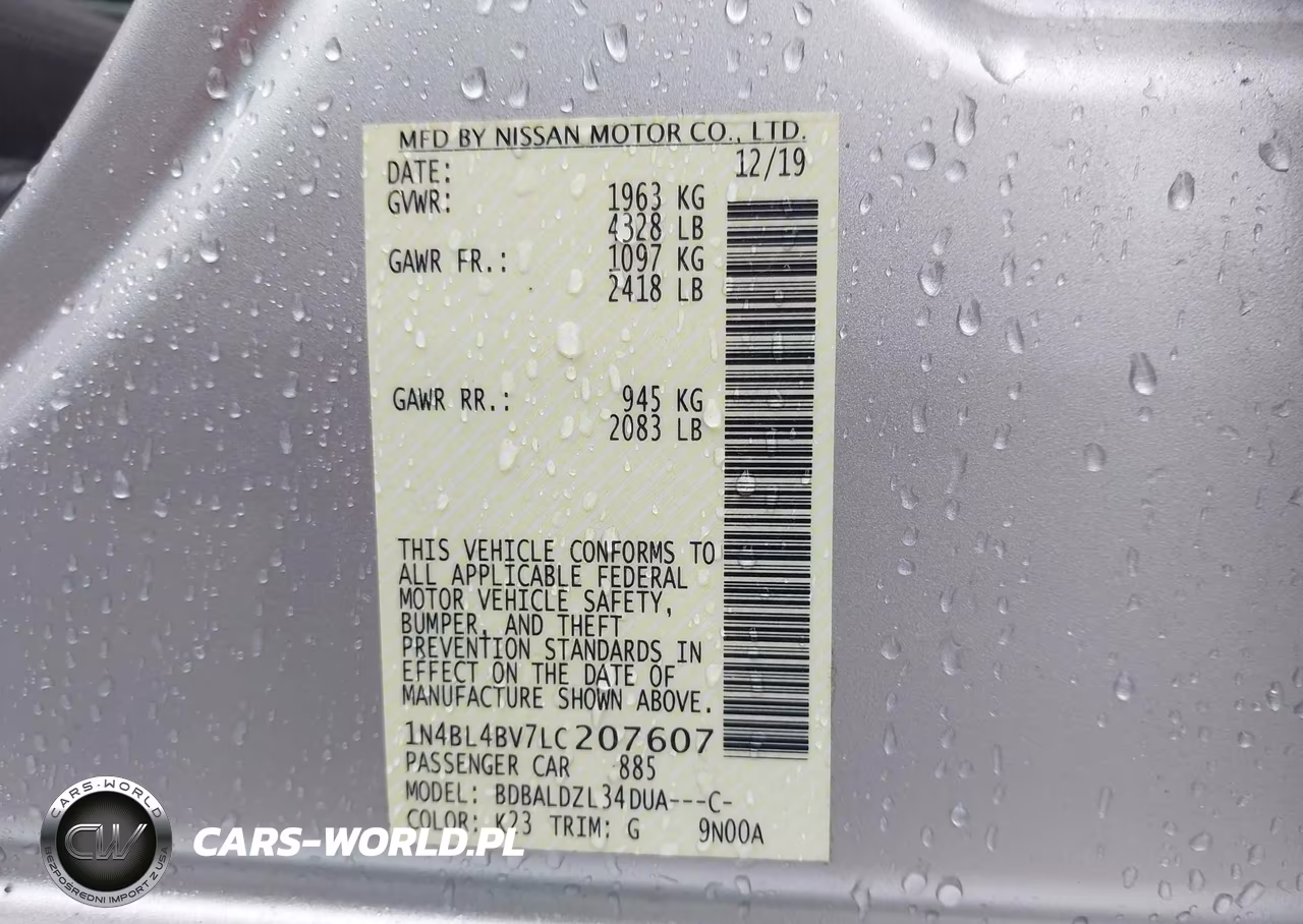 2020 Nissan Altima S Fwd VIN:1N4BL4BV7LC207607 - 9