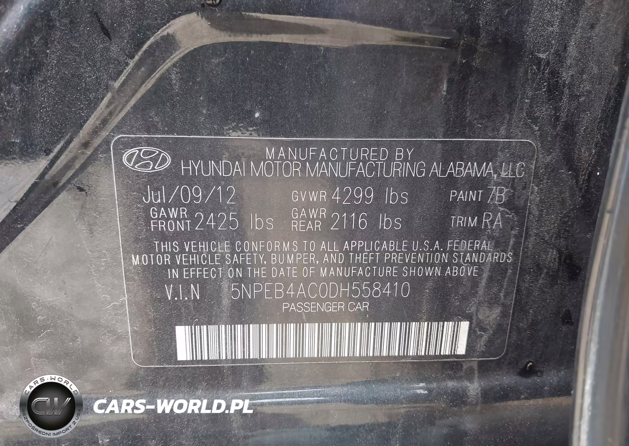 2013 Hyundai Sonata Gls VIN:5NPEB4AC0DH558410 - 9
