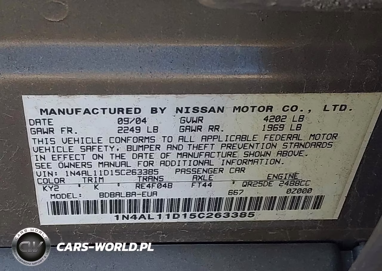 2005 Nissan Altima 2.5 S VIN:1N4AL11D15C263385 - 9