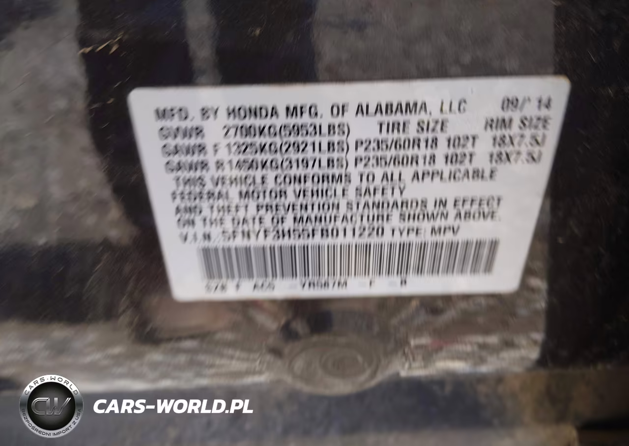 2015 Honda Pilot Ex-L VIN:5FNYF3H55FB011220 - 9