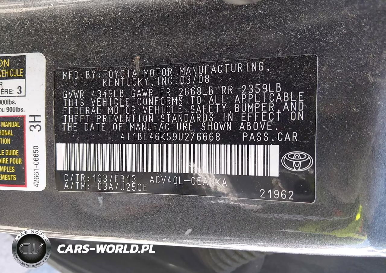 2009 Toyota Camry Le VIN:4T1BE46K59U276668 - 9