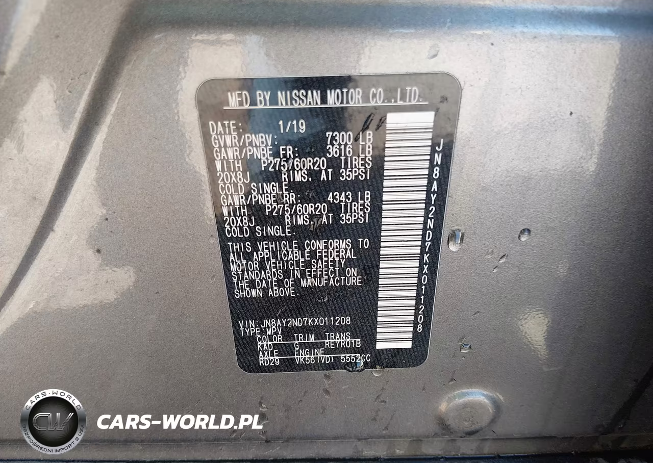 2019 Nissan Armada Sl VIN:JN8AY2ND7KX011208 - 9