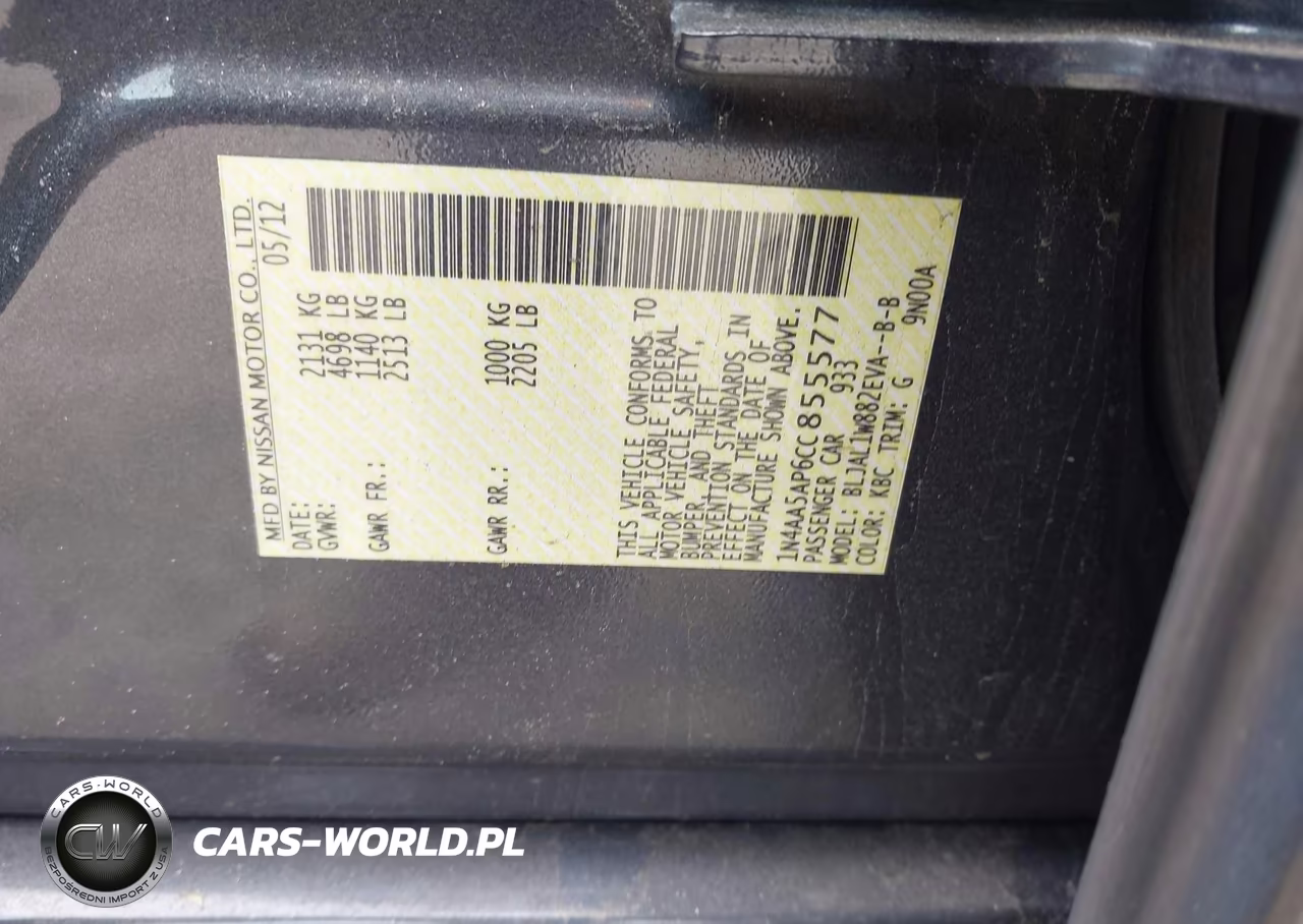 2012 Nissan Maxima 3.5 Sv VIN:1N4AA5AP6CC855577 - 9