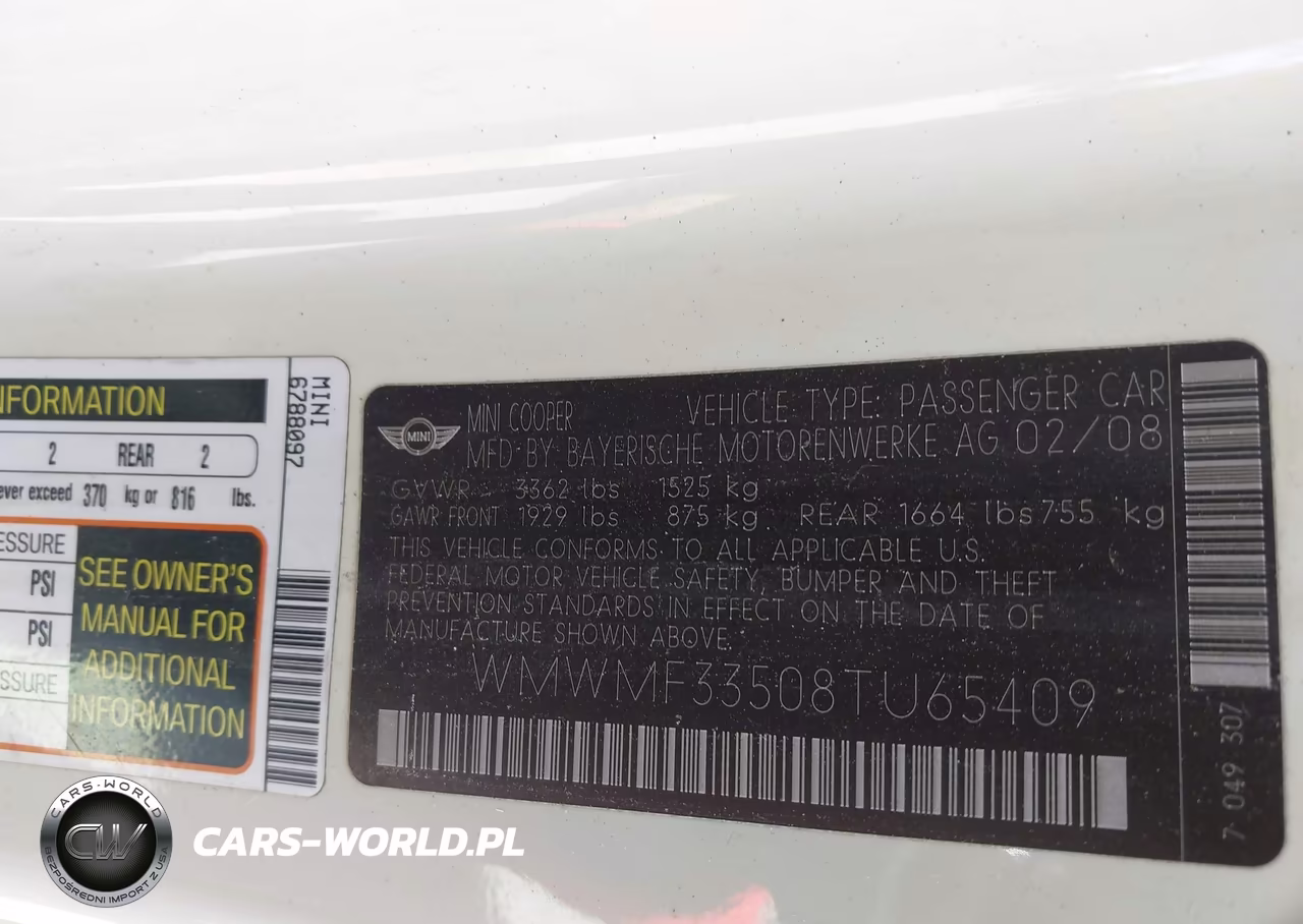 2008 Mini Cooper VIN:WMWMF33508TU65409 - 9
