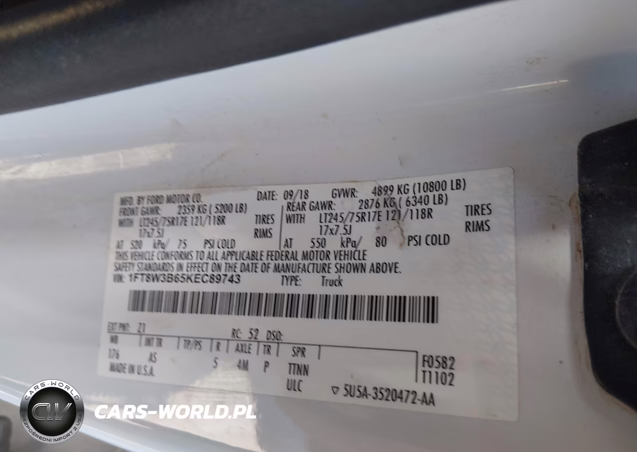 2019 Ford F-350 Xl VIN:1FT8W3B65KEC89743 - 9