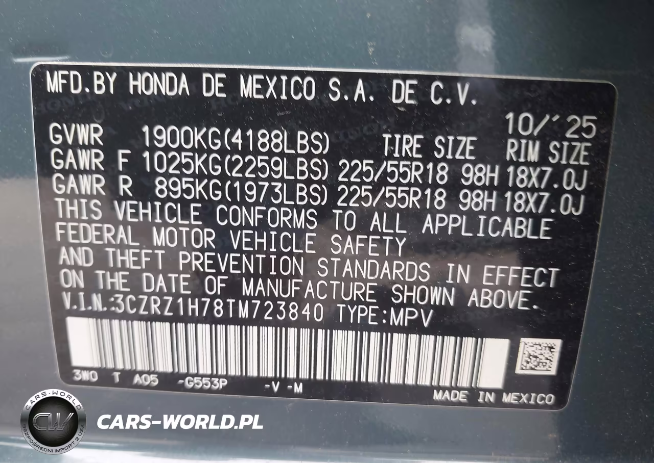 2026 Honda Hr-V 2Wd Ex-L VIN:3CZRZ1H78TM723840 - 9