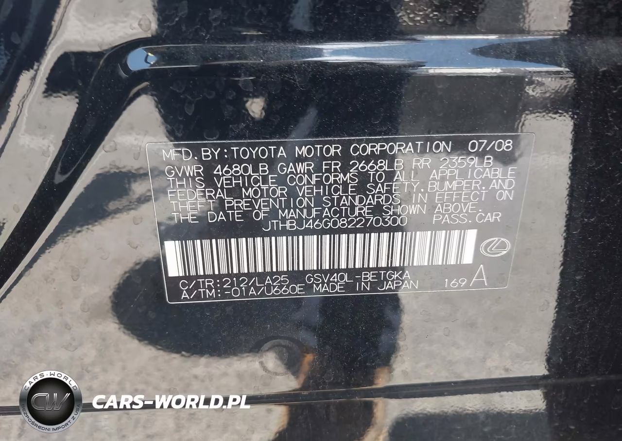 2008 Lexus Es 350 VIN:JTHBJ46G082270300 - 9